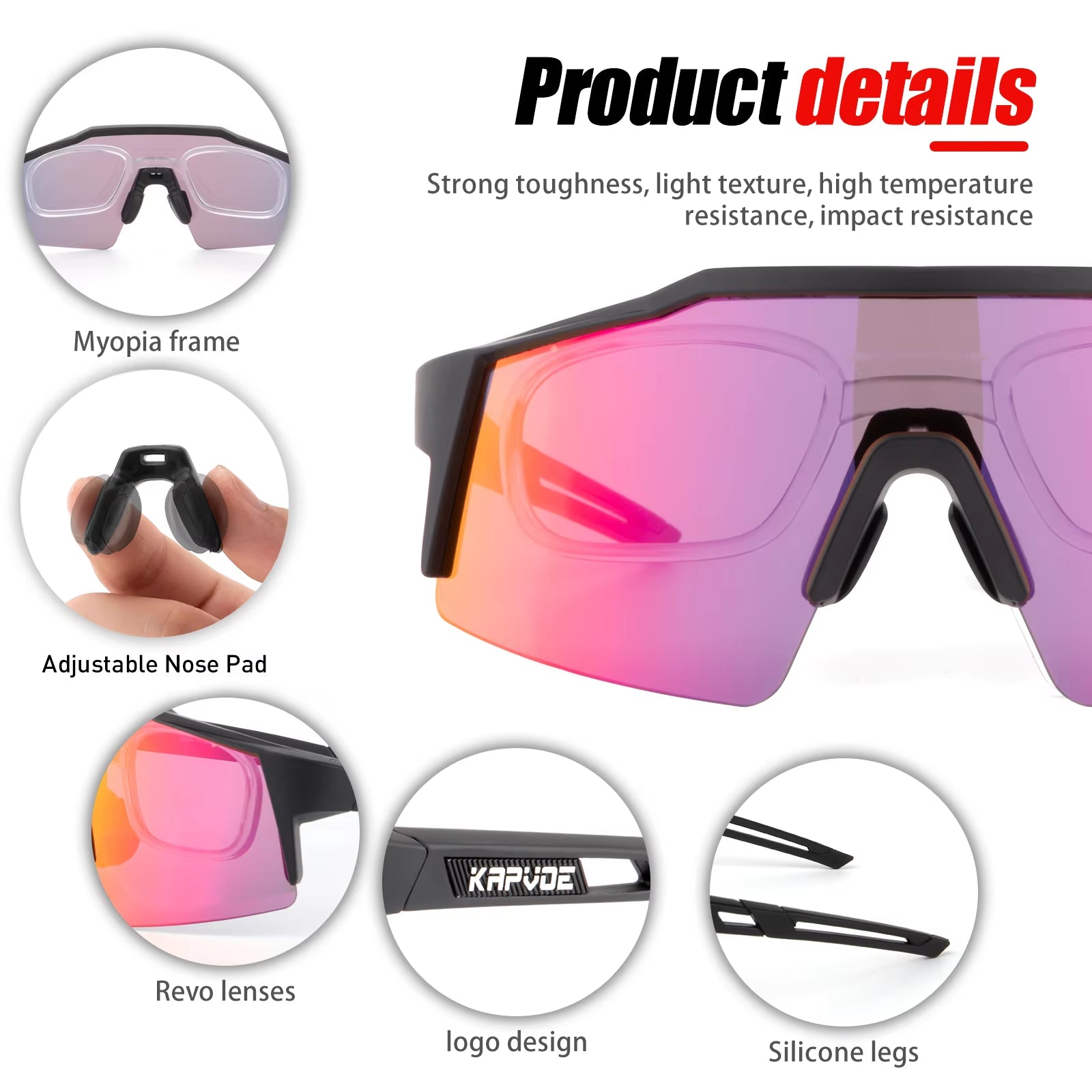 Kapove Cycling Glasses UV400 MTB Cycling Glasses Unisex Cycling Running Fishing Sports Sunglasses Polarized Cycling Sunglasses