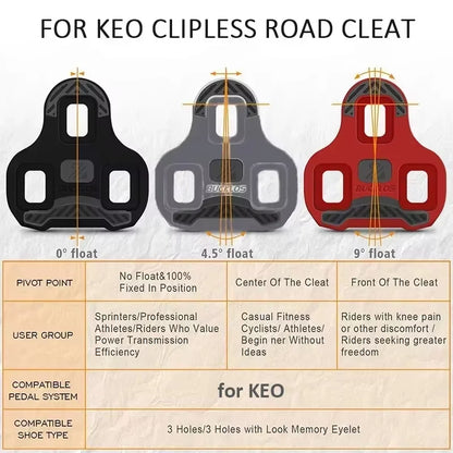 for LOOK Keo Cleats Float Road Cycling Shoes Pedal Cleats for Look Keo Bike Self Locking Pedal Plate 4.5/9 Degree 1/2Pc